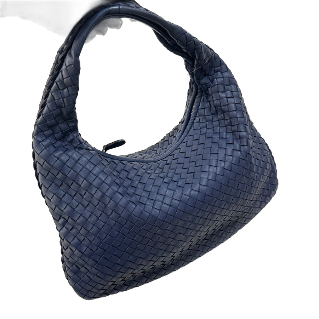 Bottega Veneta Veneta Hobo Medium Navy Intrecciato Leather Bag