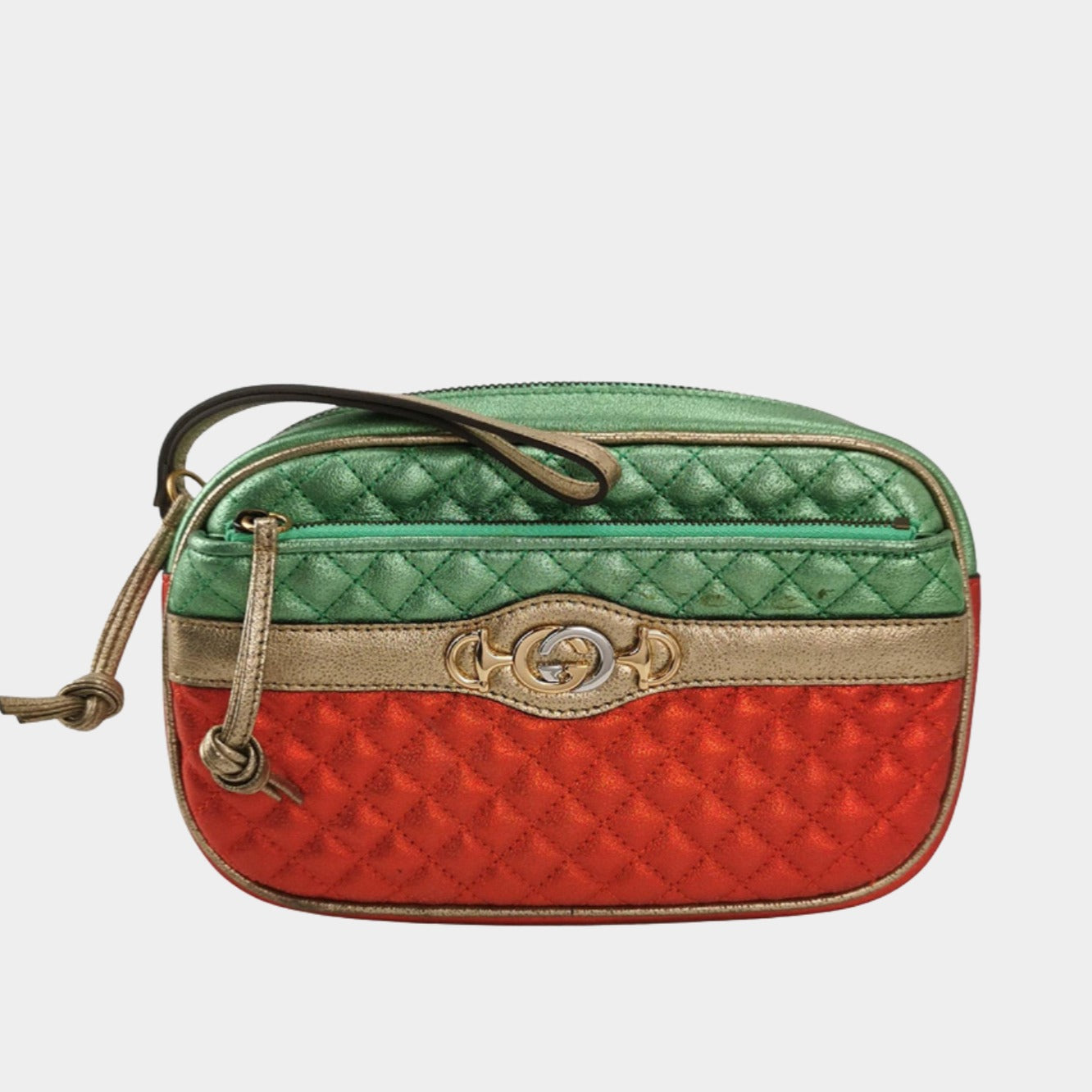 Gucci Red Green Mini Metallic Laminated Trapuntata Leather Horsebit Cl