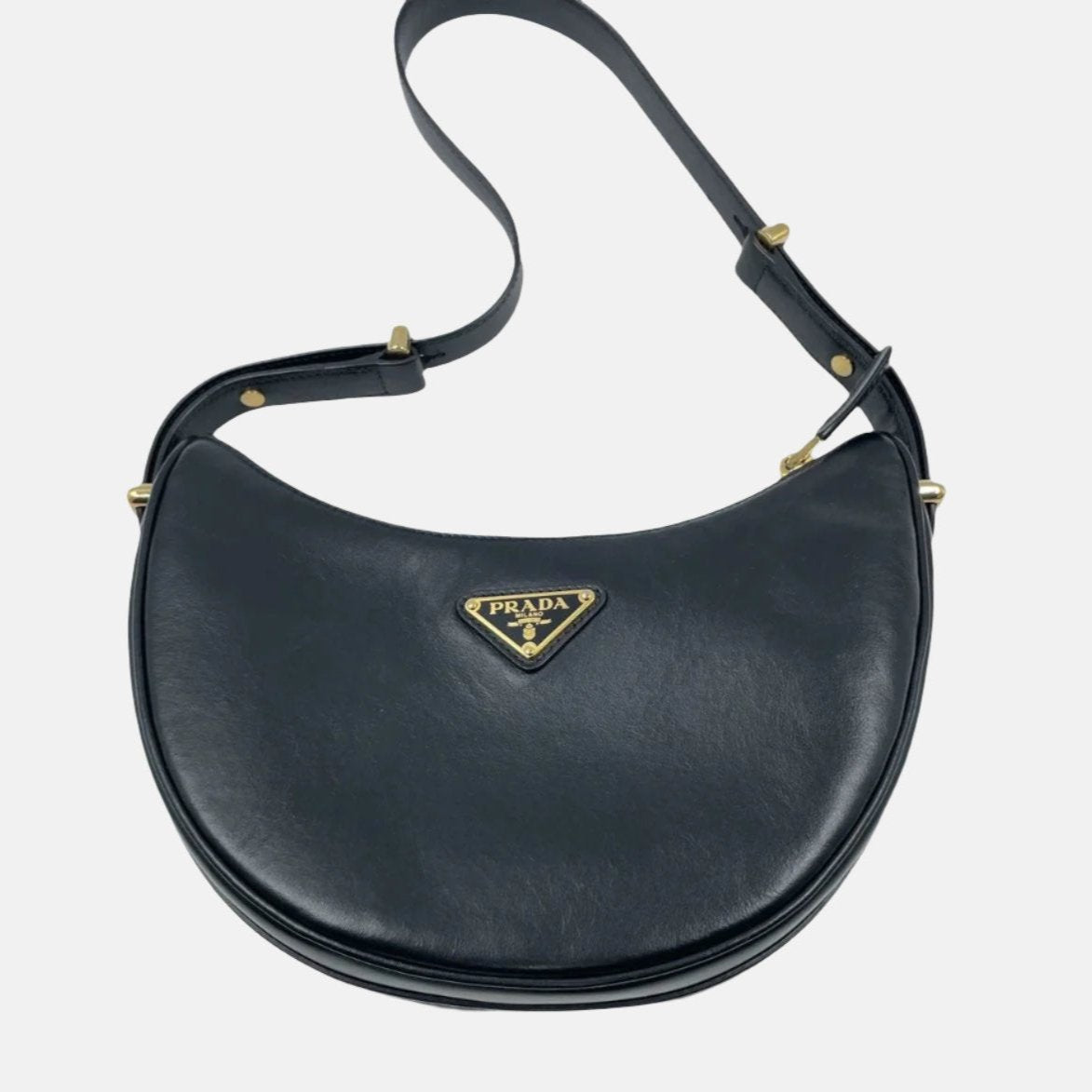 Prada Arqué black calfskin leather shoulder bag Crescent Moon 