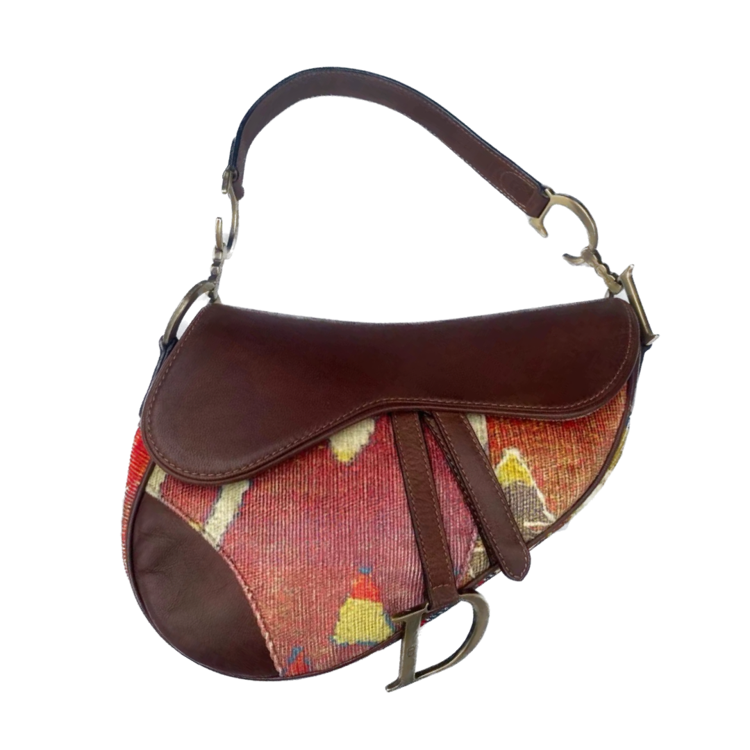 Sold Dior Saddle bag Vintage brown leather and printed velvet RARE
