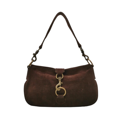 Miu Miu Brown Suede Leather Shoulder Bag Snap Hook-Luxbags