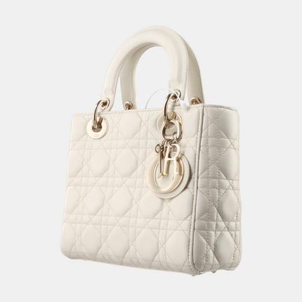 Lady Dior Small My Abcdior White Ecru Lambskin Cannage Leather