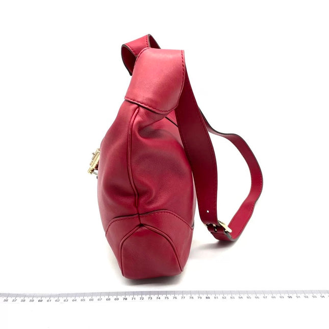 Gucci Jackie Soft Medium Leather Bag Burgundy Red Gold Piston Lock