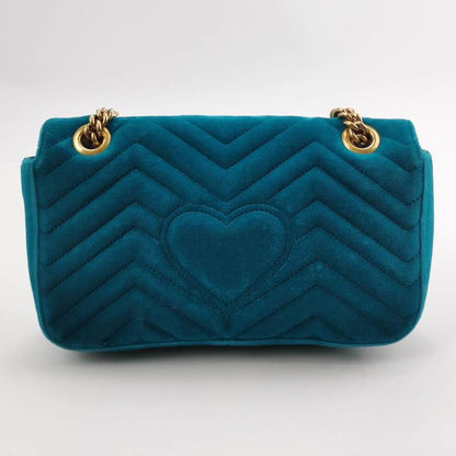 Gucci Marmont Small Flap Turquoise Blue Velvet Handbag