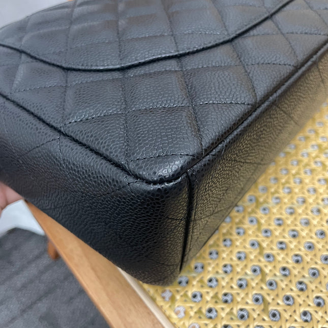 Chanel Classic Flap Maxi Black Caviar Leather Double Flap Sliver Hardware 2011-12