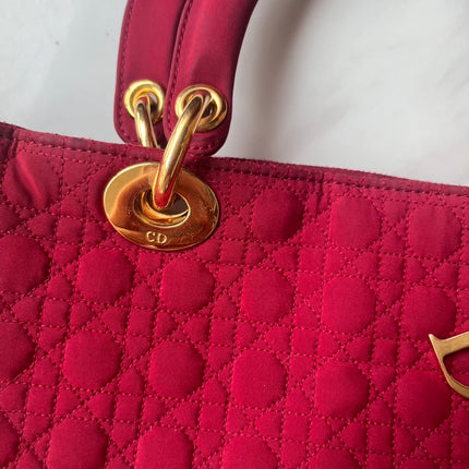 Lady Dior Vintage Large Burgundy Cloth with Yellow Gold-tone Hardware