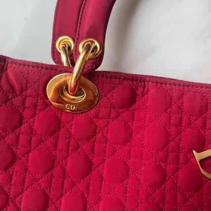 Lady Dior Vintage Large Burgundy Cloth with Yellow Gold-tone Hardware