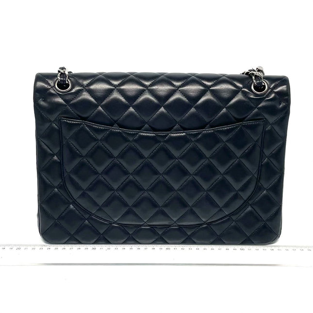 Chanel Classic Flap Maxi Black Lambskin Leather Double Flap Silver Hardware 2011-2012
