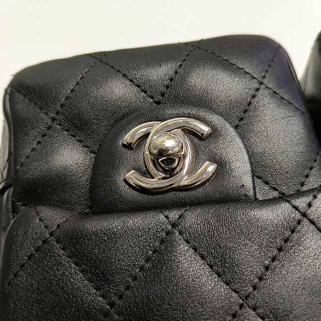 Chanel Cambon Multi-pocket Ligne Reporter Bag Medium Black CC on Black Calfskin Leather