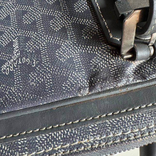 Goyard Ambassade Document Case Small 35cm Handbag Grey Canvas Leather Silver Hardware