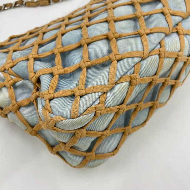 Chanel Jumbo Canebiers Net Knots Flap Blue Denim