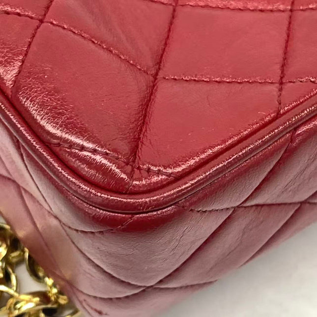 Chanel Vintage Camera Bag Red Lambskin Leather Gold Bajou Chain