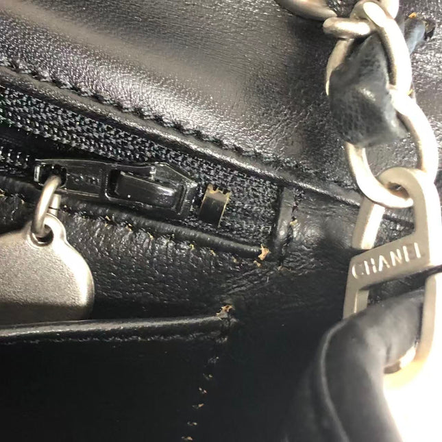 Chanel Medium Straw Wicker Flap Bag Black Diamond Wild Stitch