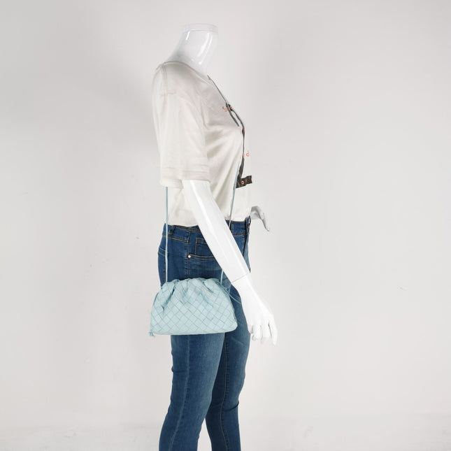 Sold Bottega Veneta Pouch Mini Intrecciato Blue Lambskin Leather Crossbody Bag