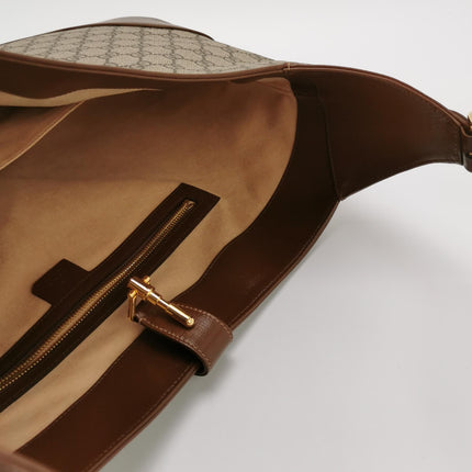 Gucci Jackie 1961 Large Brown Leather and Monogram Web with Long Strap