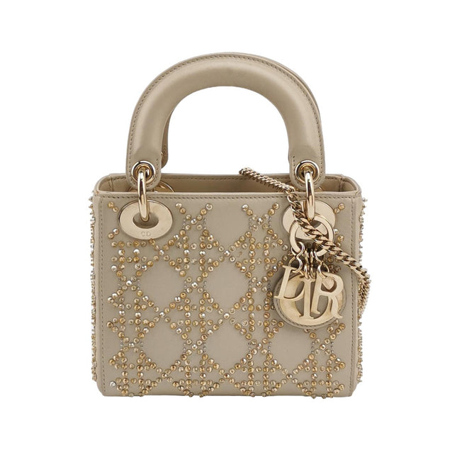 Lady Dior Mini Gold Calfskin Leather with Crystals Gold Hardware 2020