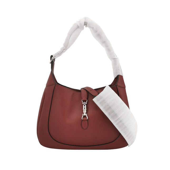 Gucci Jackie 1961 Burgundy Large Pebbled Leather Shoulder Bag with Strap