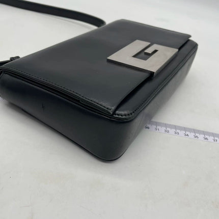Gucci Vintage Black Leather Shoulder Bag Jumbo Square G Logo