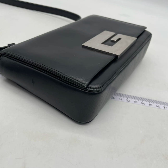 Gucci Vintage Black Leather Shoulder Bag Jumbo Square G Logo
