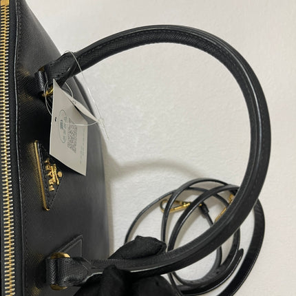 Prada Galleria Saffiano Leather Small Black Handbag with Strap