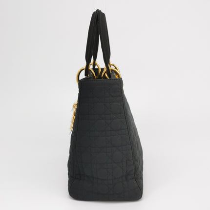 Lady Dior Vintage Medium Black Cloth with Yellow Gold-tone Hardware