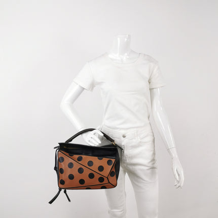 Loewe Puzzle Medium Polka Dots Brown Black Leather