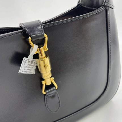 Gucci Jackie 1961 Black Leather Bag Small Piston Lock With Strap