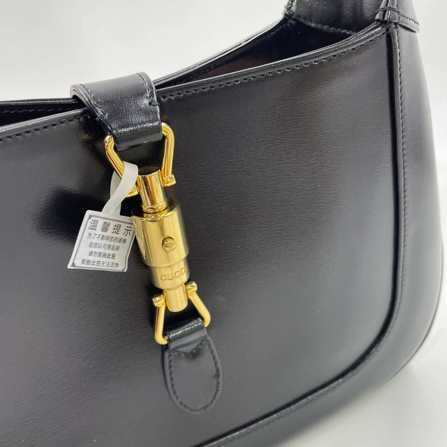 Gucci Jackie 1961 Black Leather Bag Small Piston Lock With Strap