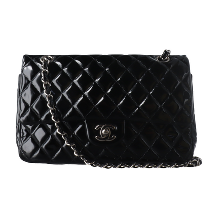 Chanel Classic Flap Medium Black Patent Leather Silver HW, 2010-2011-Luxbags