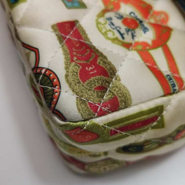 Chanel Classic Flap Mini Satin Paris Cuba Cigar Label Print Beige Multicolor, 2017