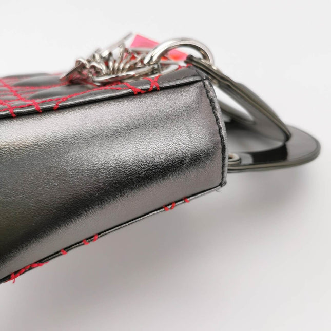 Sold Lady Dior Mini Grey Leather with Red Cannage Stitching 2011 Dior X Anselm Reyle Collection