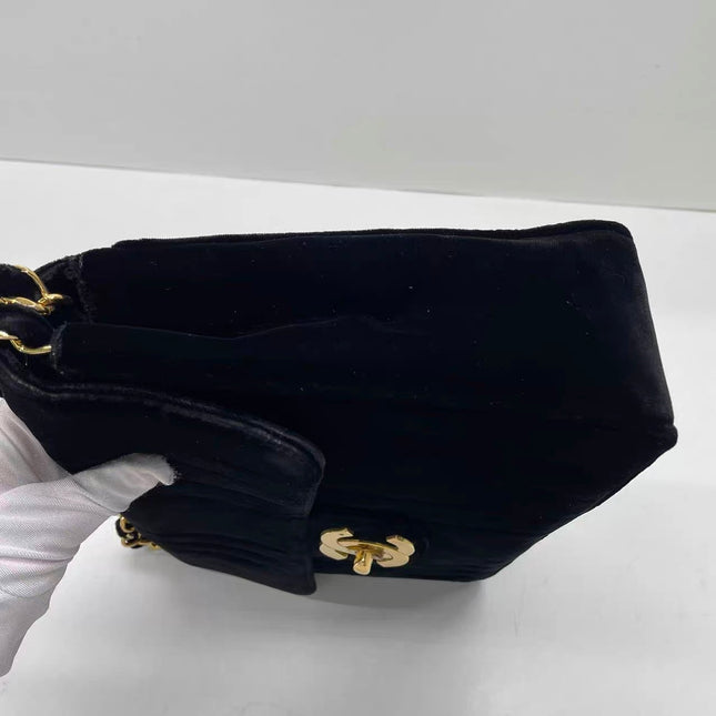 Chanel Classic Flap Maxi Black Velvet Leather Giant Gold CC Logo