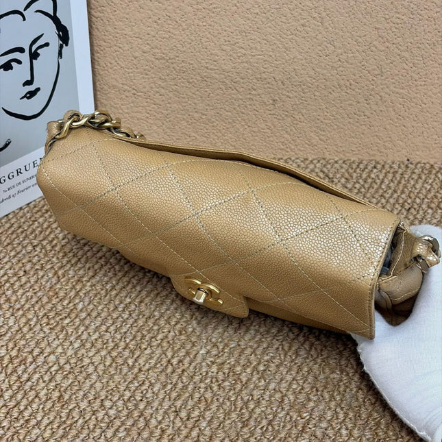 Chanel Vintage Beige Caviar Leather Shoulder Bag Gold Hardware