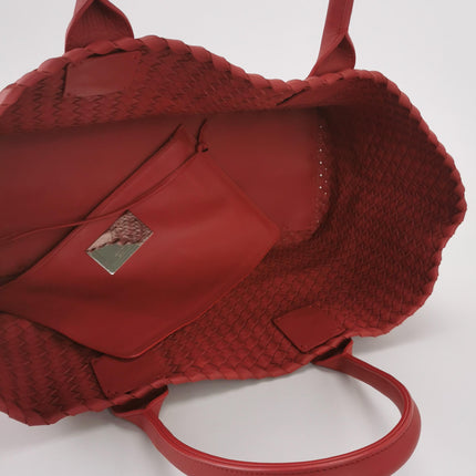 Bottega Veneta Cabat Large Intreccio Leather Tote Bag Red 40cm