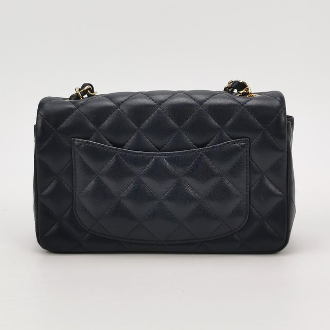 Chanel Classic Flap Mini Rectangular Navy Lambskin Leather Gold Hardware Microchip