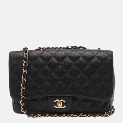 Chanel Classic Flap Jumbo Black Caviar Leather Single Flap with Gold Hardware-Luxbags