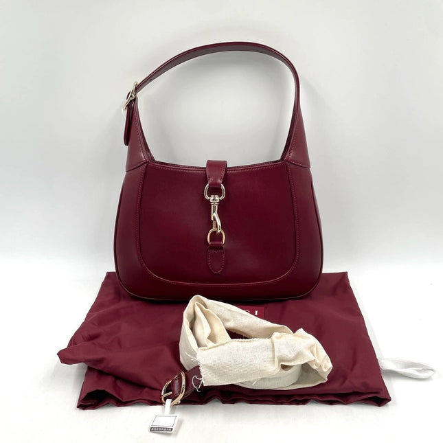 Gucci Jackie 1961 Small Ancora Red Burgundy Leather Shoulder Bag Clasp S24