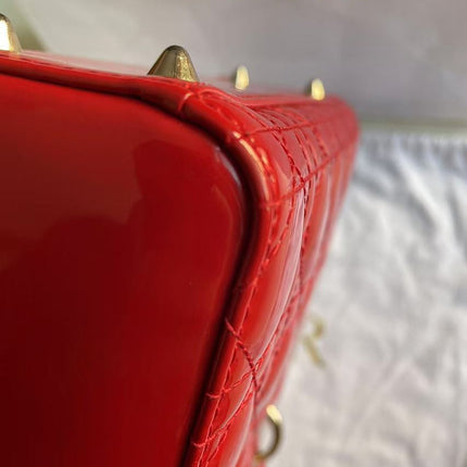 Lady Dior Small Red Patent Leather with Strap
