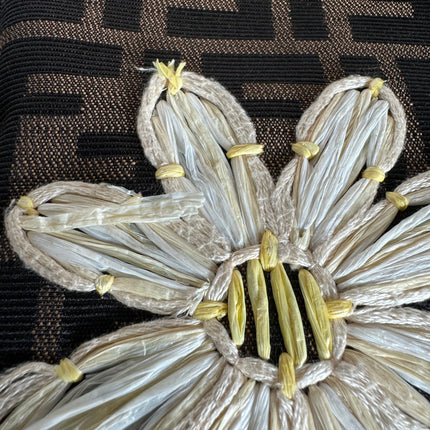 Fendi Baguette Zucca Monogram with Straw Floral Embroidery