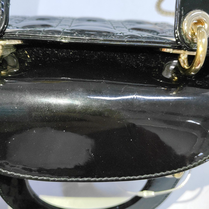 Lady Dior Mini Black Patent Leather Bag with gold hardware Chain Strap