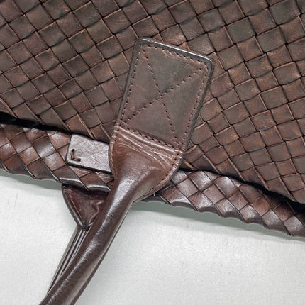 Sold Bottega Veneta Cabat Large Intreccio Leather Tote Bag Dark Chocolate Brown