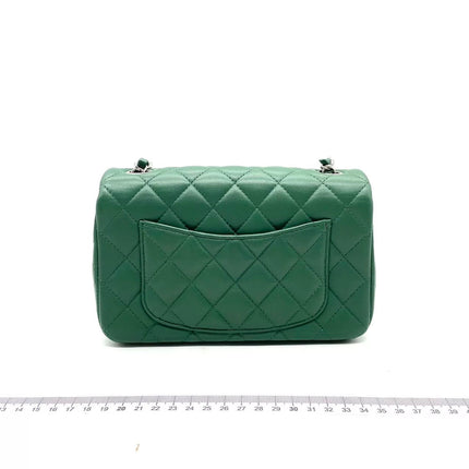 Chanel Classic Flap Mini 2019 Green Lambskin Leather Silver Hardware