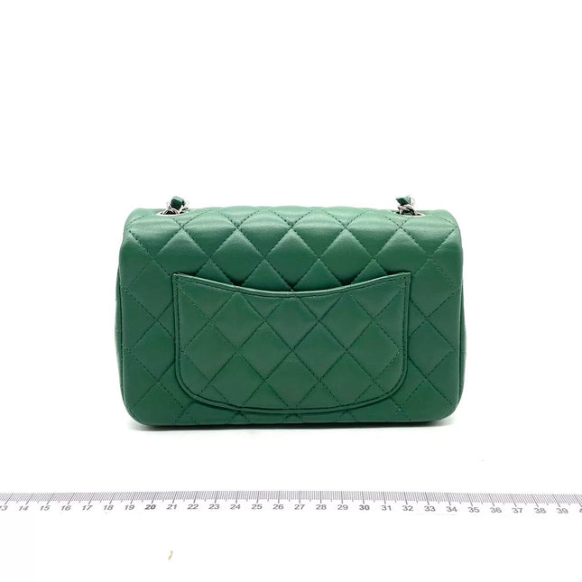 Chanel Classic Flap Mini 2019 Green Lambskin Leather Silver Hardware