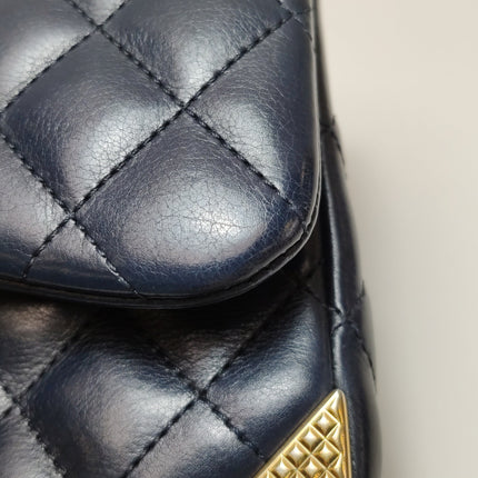 Chanel Rock The Corner Mini Flap Bag Navy Calfskin Leather Gold Hardware Corners 2017-18