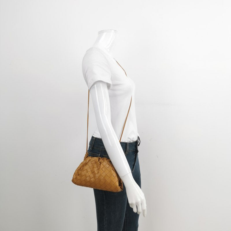 Bottega Veneta Pouch Mini Intrecciato Camel Lambskin Leather Crossbody Bag