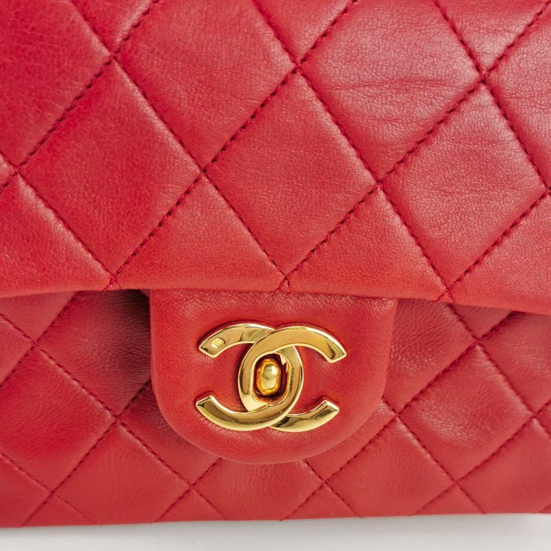 Chanel Vintage Classic Flap Mini Square Red Lambskin 24k Gold HW, 1989-1991