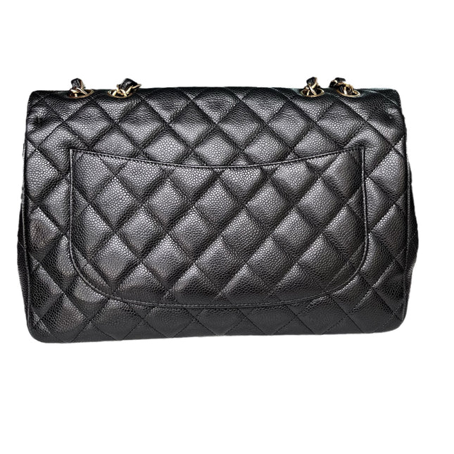 Sold Chanel Classic Flap Jumbo/Large Black Caviar Leather with Gold Hardware