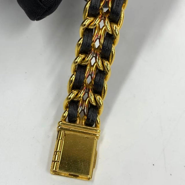 CHANEL Vintage PREMIERE Watch Small Black Leather and 24KT Yellow Gold Plated