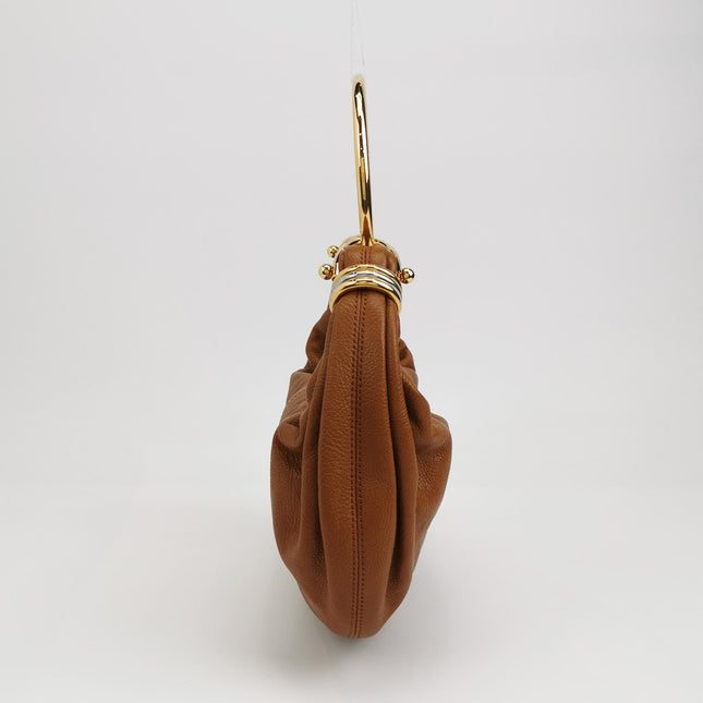 CHLOÉ Bracelet Hobo Embellished Brown Glossed Textured-leather Shoulder Bag