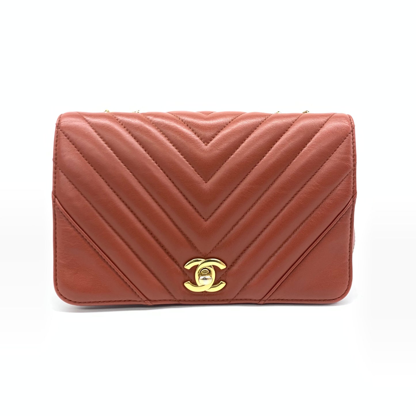 Chanel Classic Flap Rectangular Mini Crossbody Bag Chevron Quilted Calfskin Leather Red